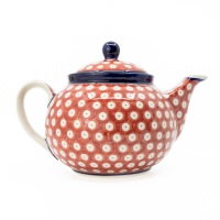 Teapot 1,2l / Ceramika MK Malowane Kobaltem / Czerwone Kółeczka