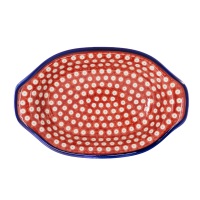 Półmisek z Uszami Głęboki / Ceramika MK Malowane Kobaltem / Czerwone Kółeczka