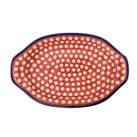 Platter with Handles / Ceramika MK Malowane Kobaltem / Czerwone Kółeczka