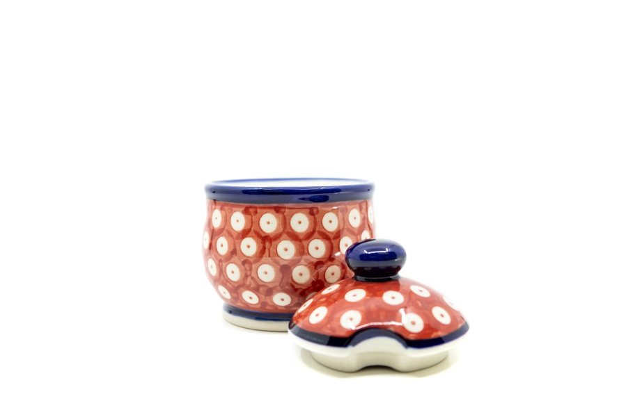 Sugar Bowl / Ceramika MK Malowane Kobaltem / Czerwone Kółeczka