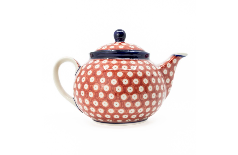Teapot 1,2l / Ceramika MK Malowane Kobaltem / Czerwone Kółeczka