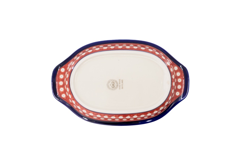 Platter with Handles / Ceramika MK Malowane Kobaltem / Czerwone Kółeczka
